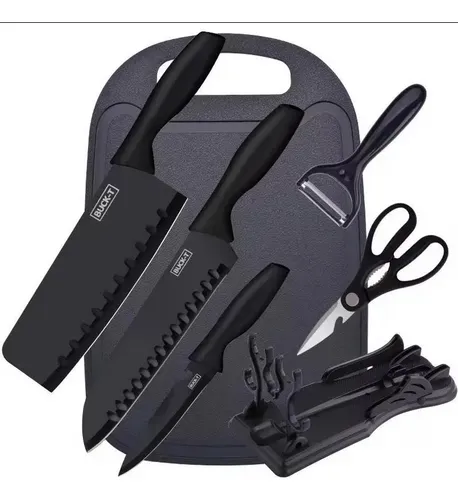 Vista 2 de set de cuchillos con pedestal - COLOR: NEGRO